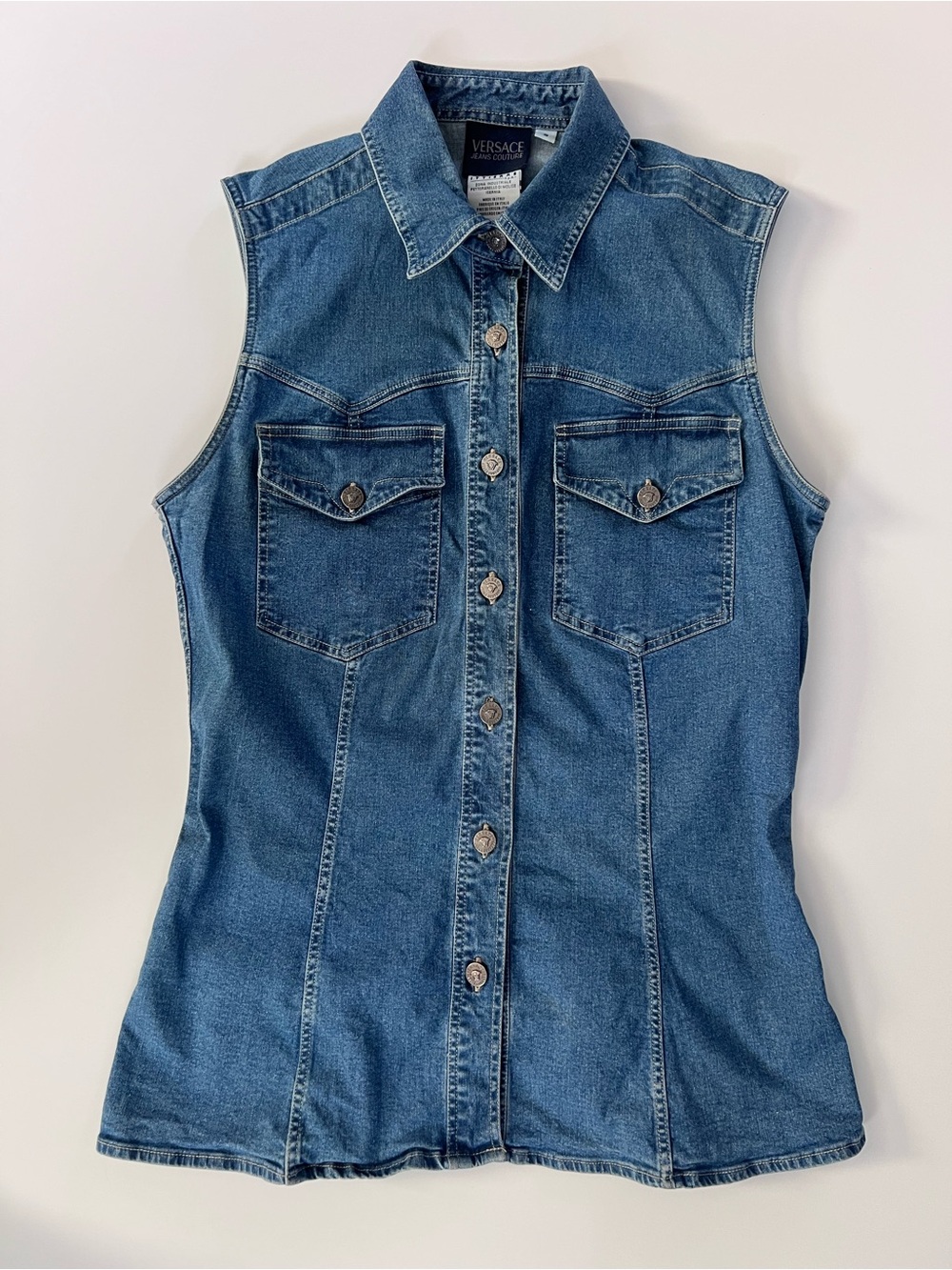 Versace Jeans Couture Blue Denim Sleeveless Shirt